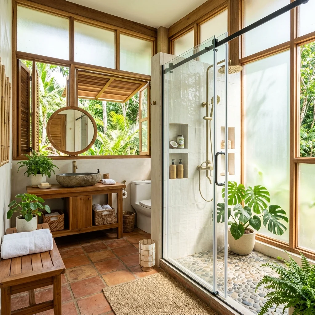 Tropical Bathroom Sliding Door
