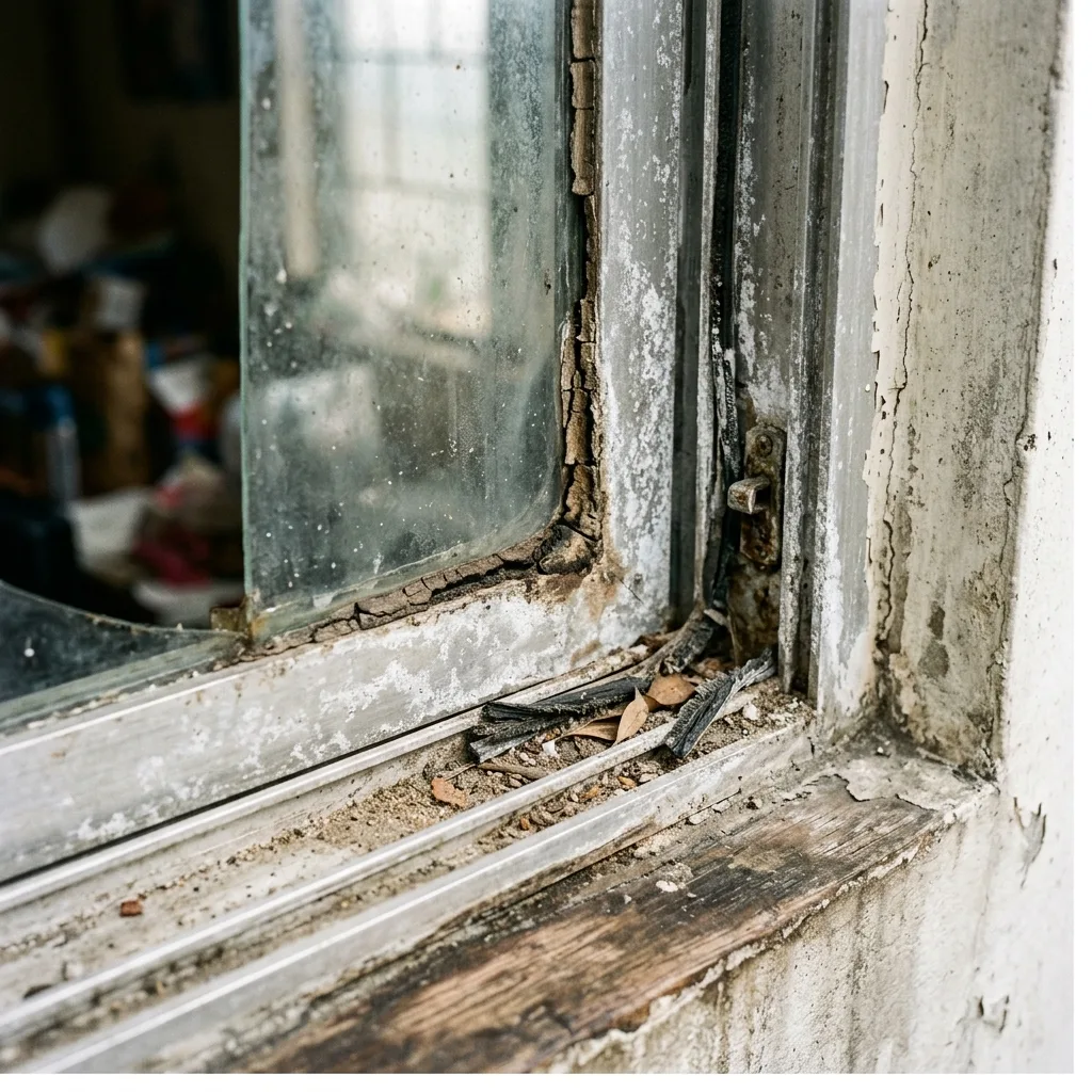 Corroded window frame showing visible signs of replacement need