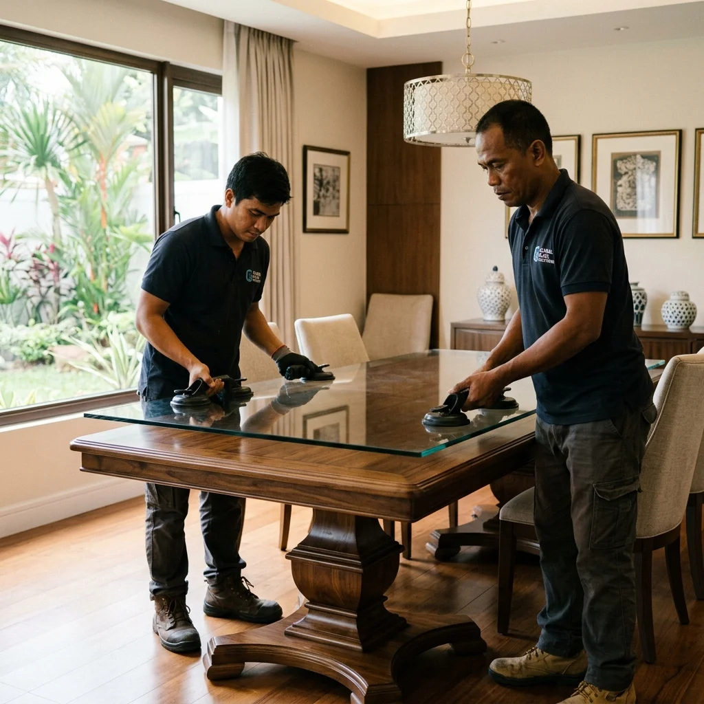 Custom Protective Glass Top Installation